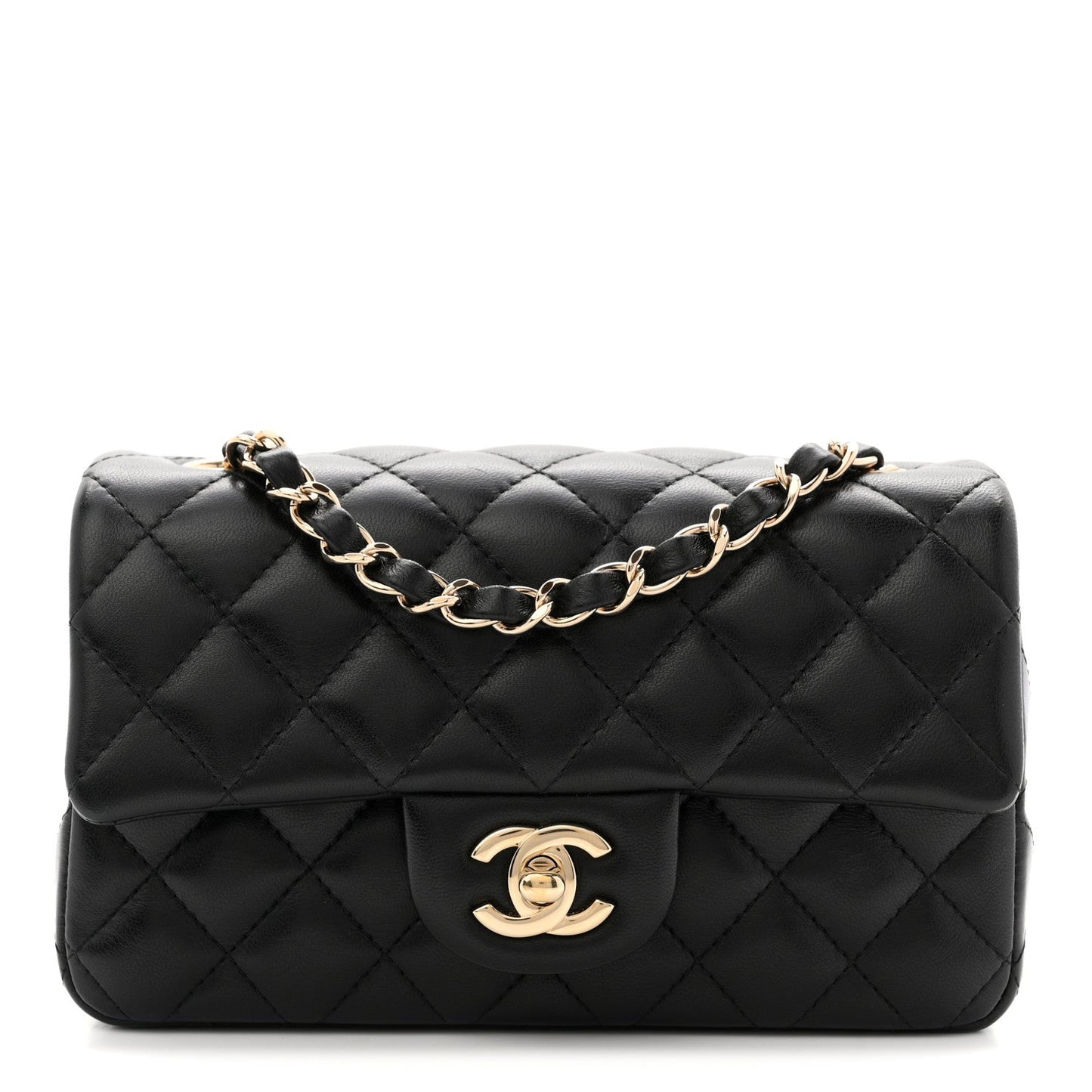 Lambskin Quilted Mini Rectangular Flap Black