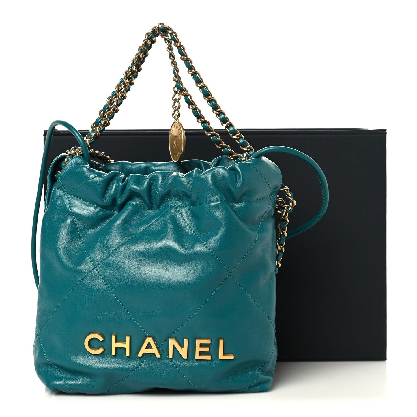 Shiny Calfskin Quilted Mini Chanel 22 Green