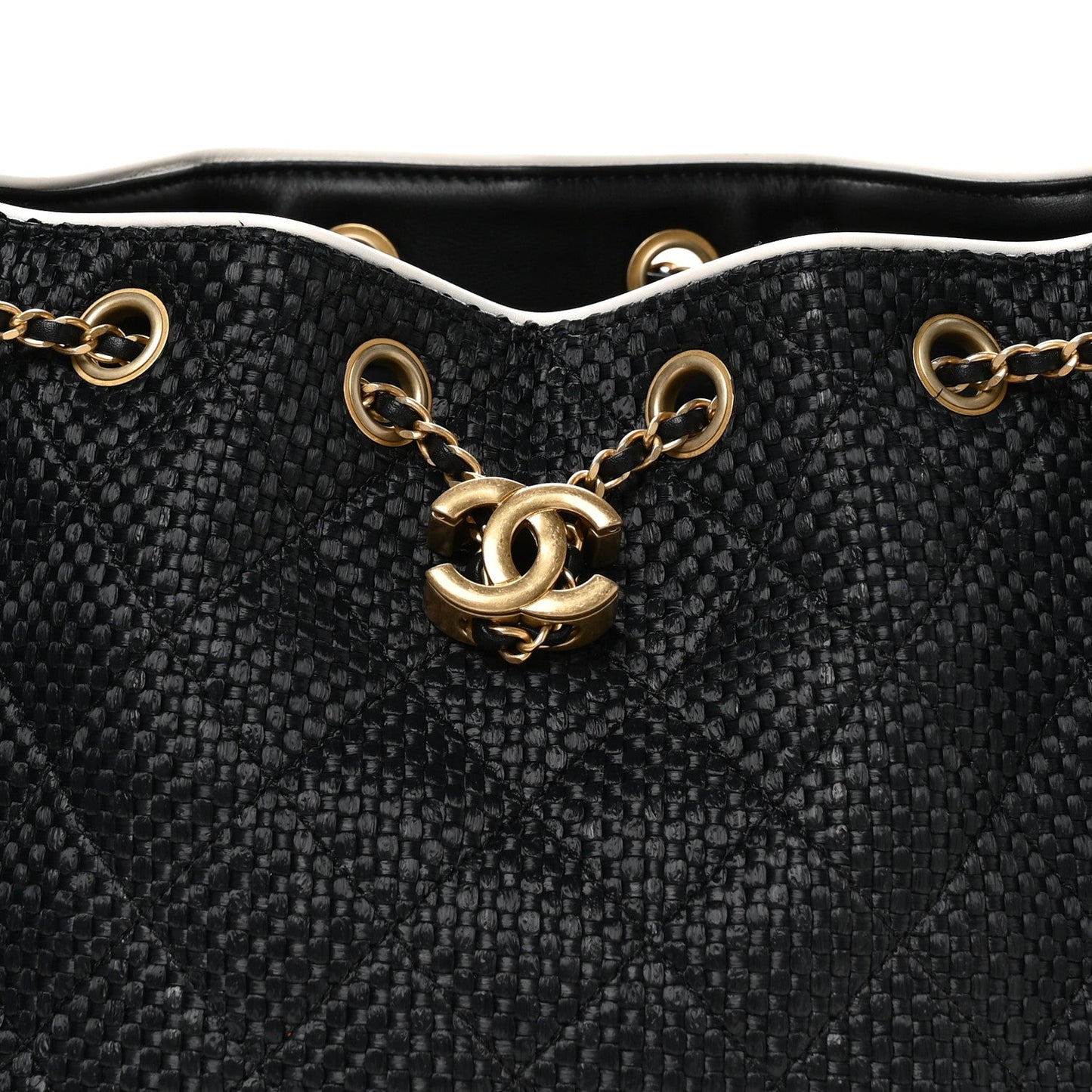 Braided Raffia Calfskin Small Chanel 25 Handbag Black White