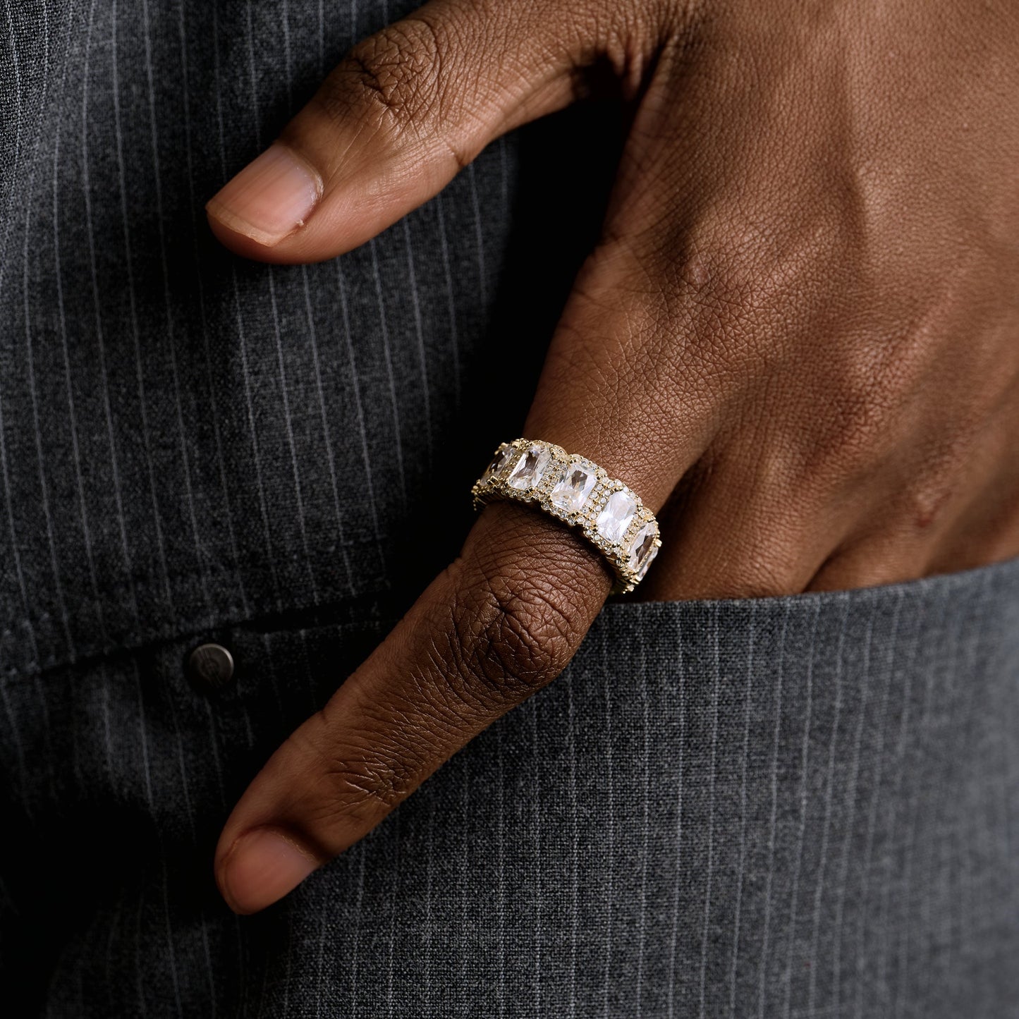 Diamond Baguette Halo Ring in Yellow Gold Vermeil