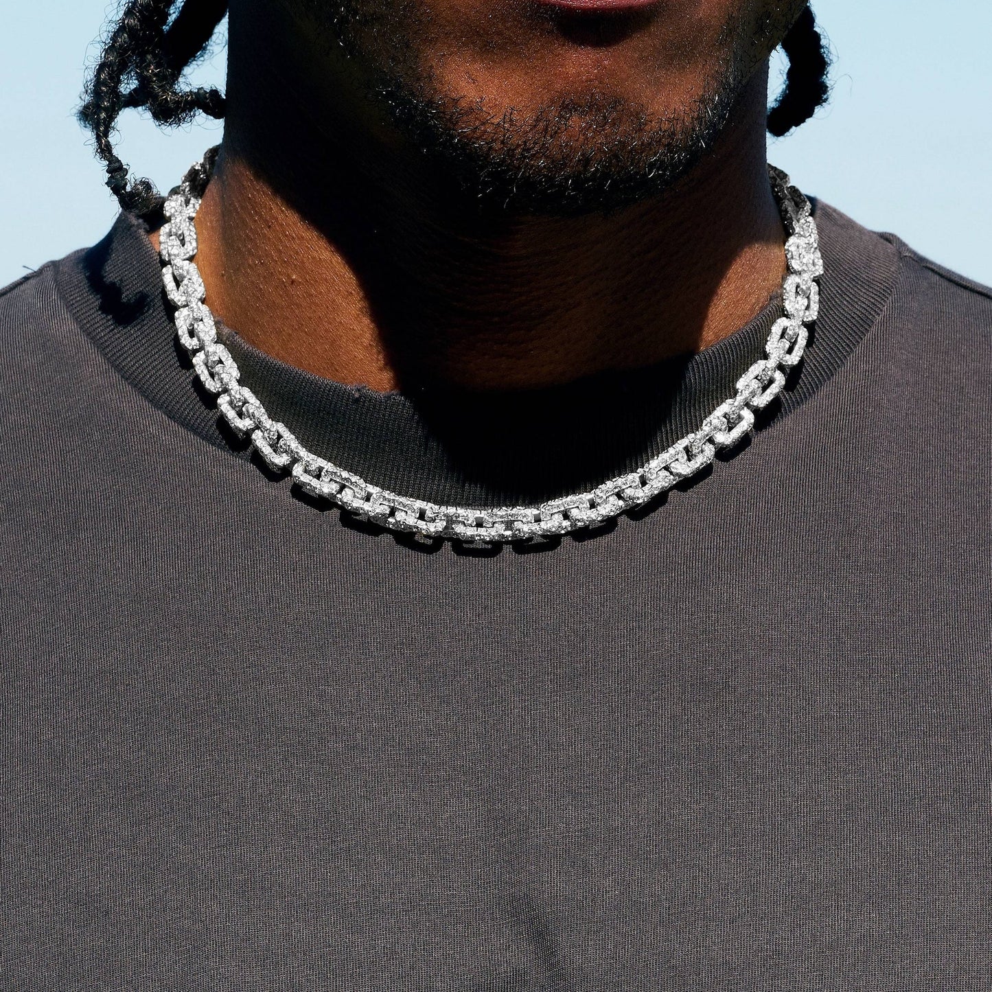 GLD X Bloody Osiris Moissanite Voronoi Link Chain in White Gold Vermeil