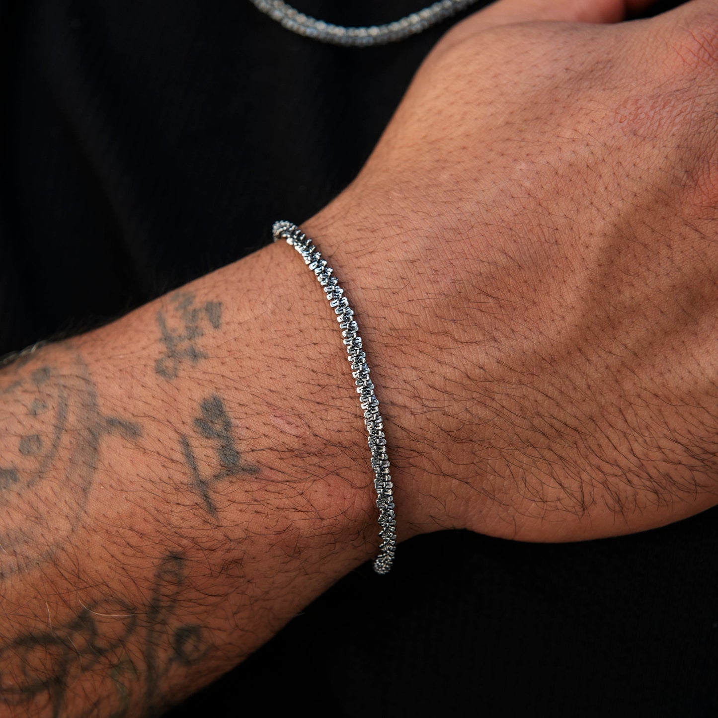4MM Diamond Cut Popcorn Bracelet in Black
