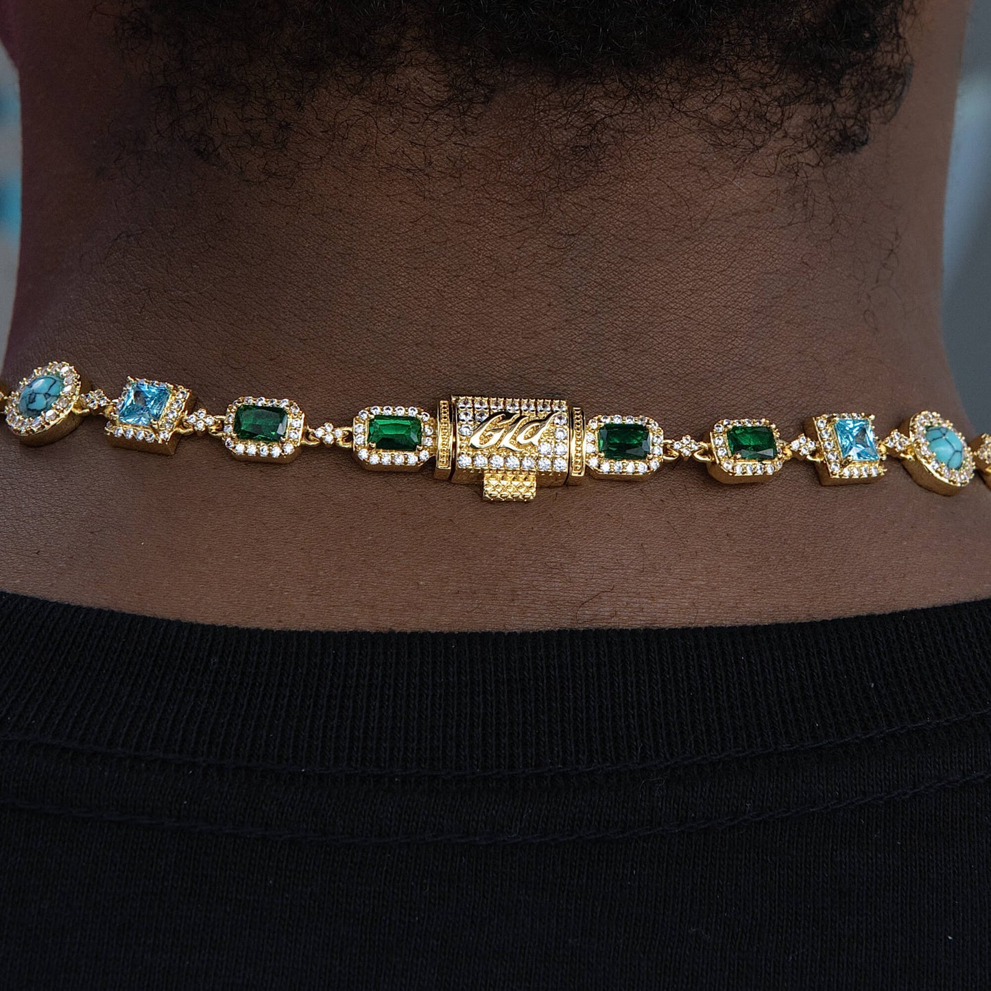 Colored Gemstone Pearl Rosary Chain Necklace in Yellow Gold