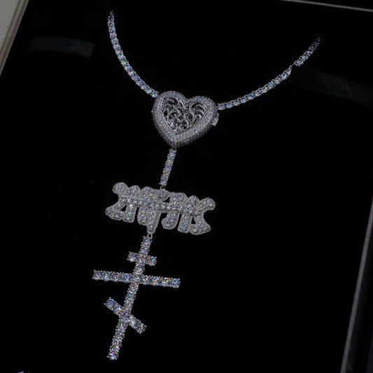 GLD X Bloody Osiris Moissanite Locket Rosary Chain in White Gold Vermeil