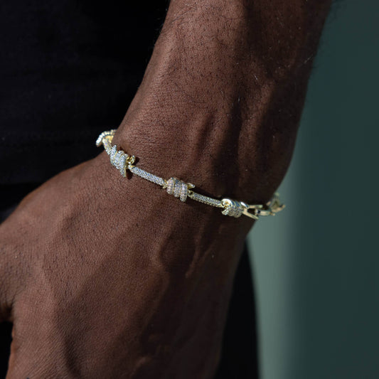 Iced Barbed Wire Bracelet in Yellow Gold