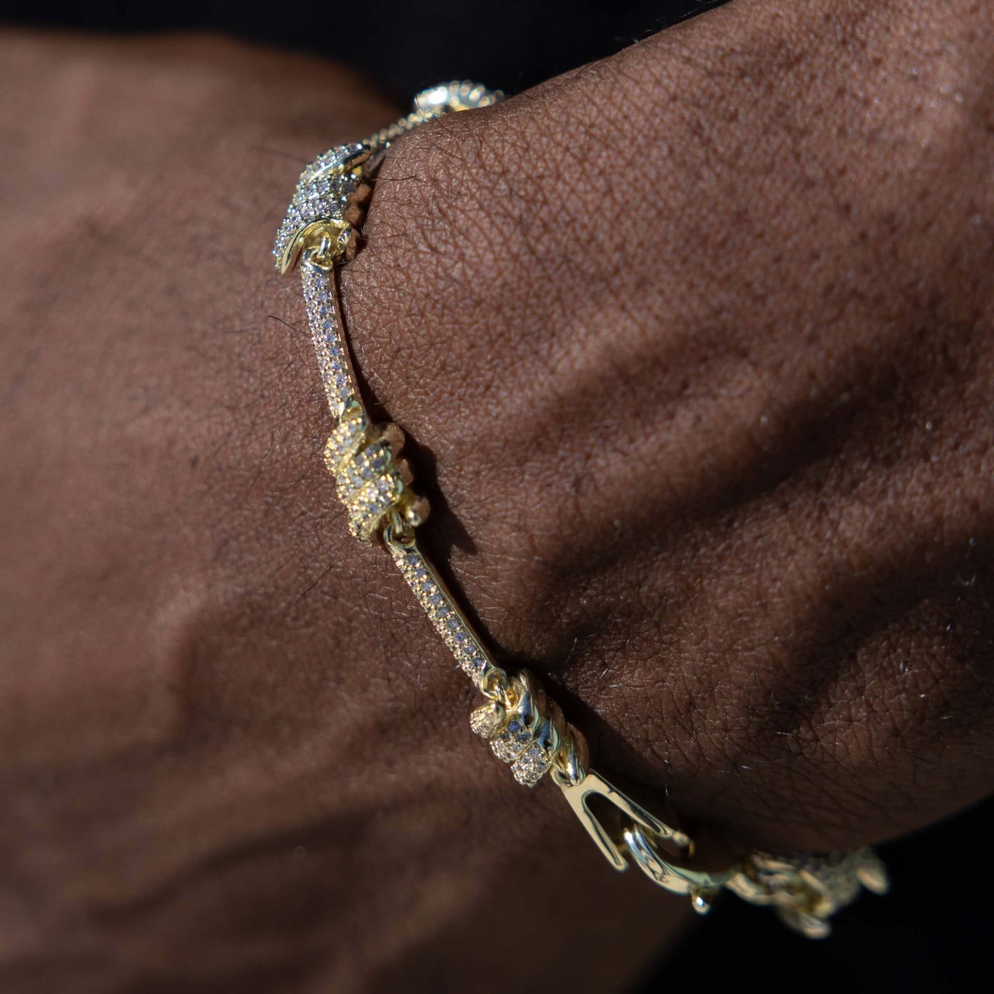 Iced Barbed Wire Bracelet in Yellow Gold