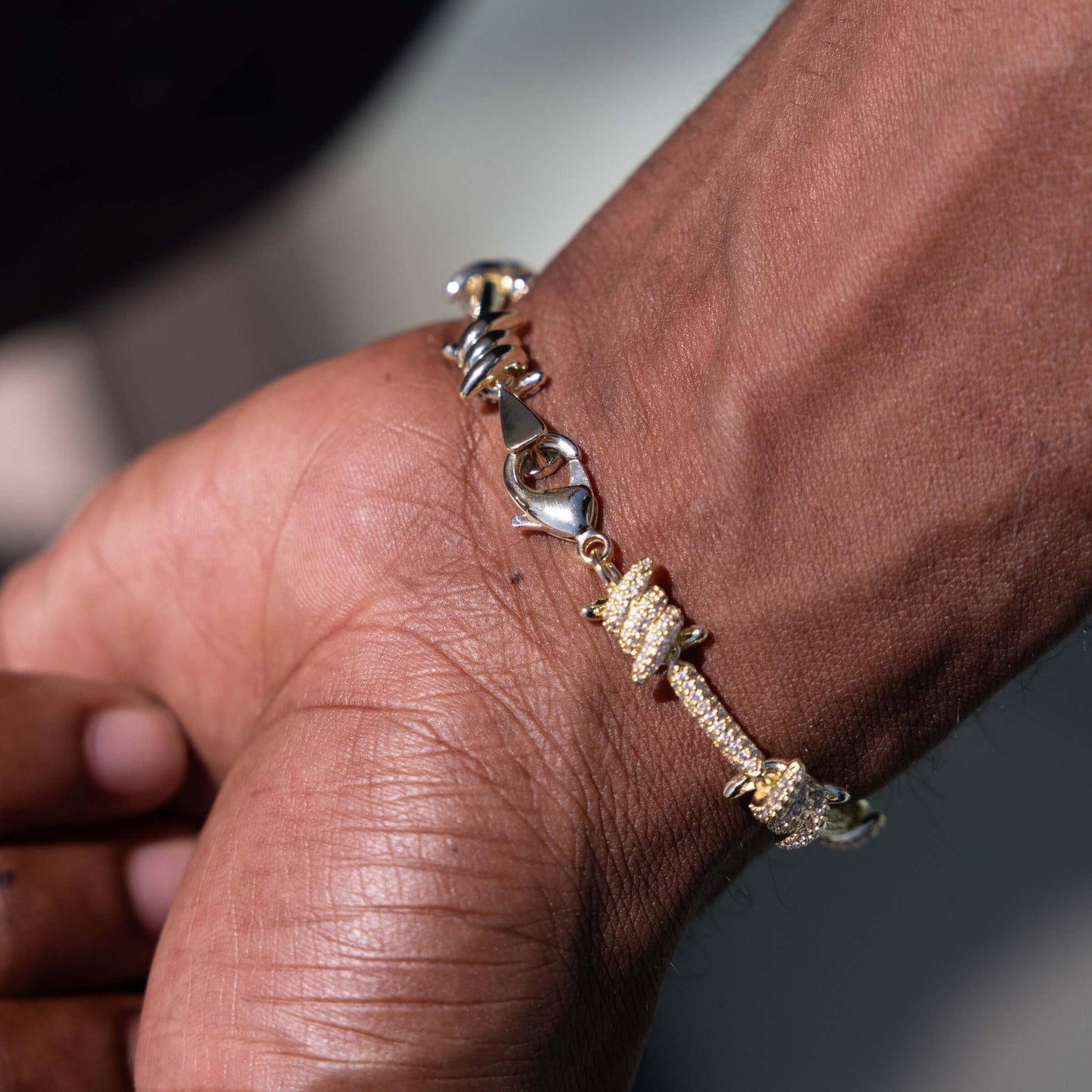 Iced Barbed Wire Bracelet in Yellow Gold