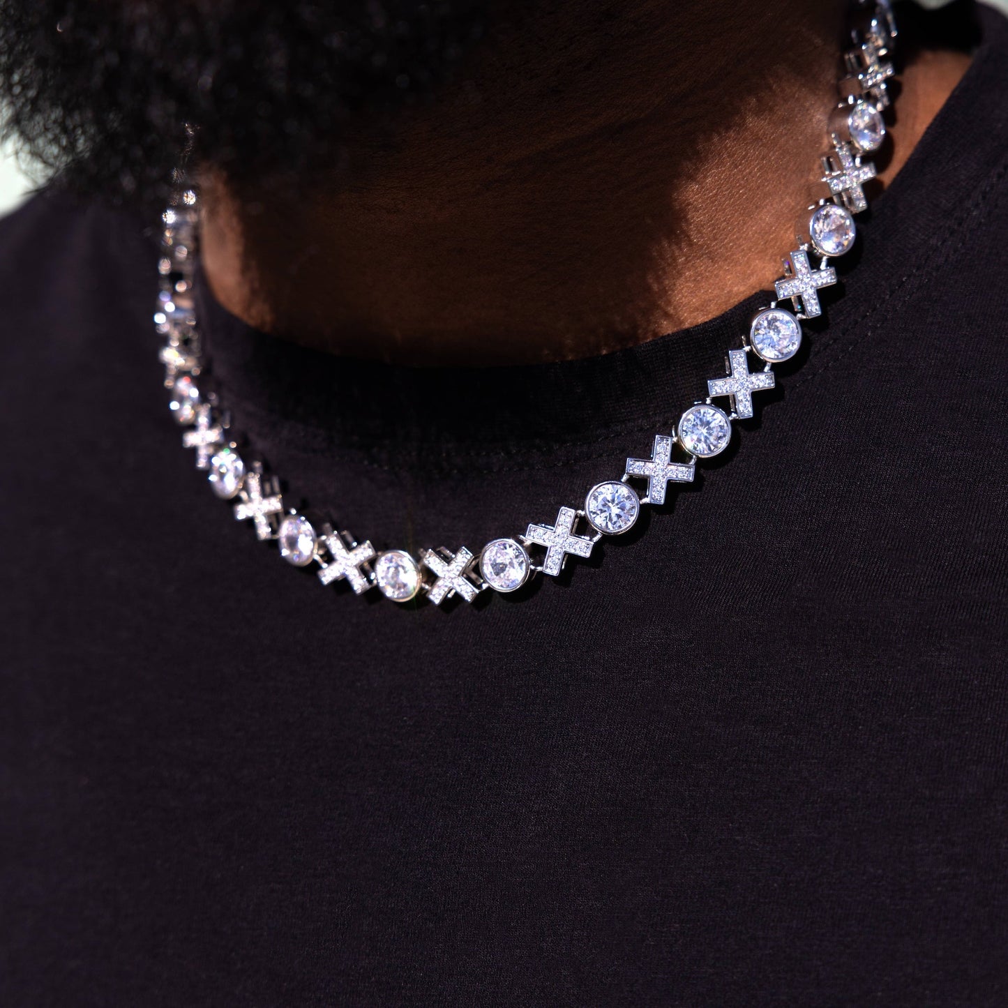 Iced XOXO Tennis Chain Necklace in White Gold