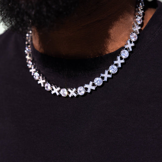 Iced XOXO Tennis Chain Necklace in White Gold