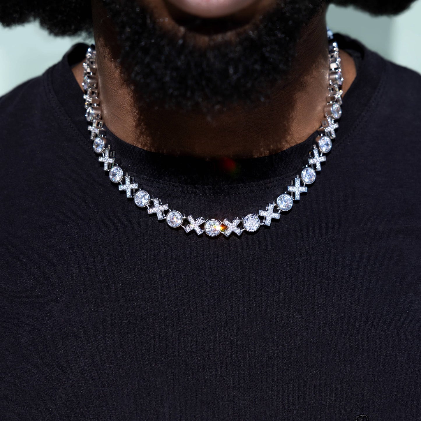 Iced XOXO Tennis Chain Necklace in White Gold