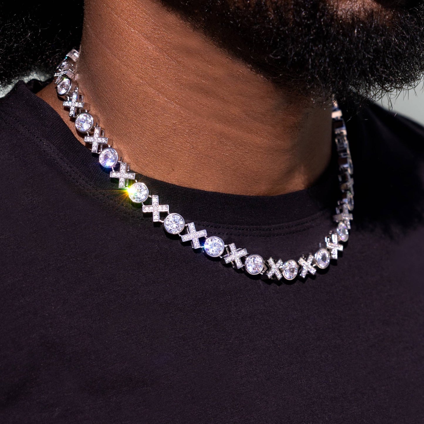 Iced XOXO Tennis Chain Necklace in White Gold