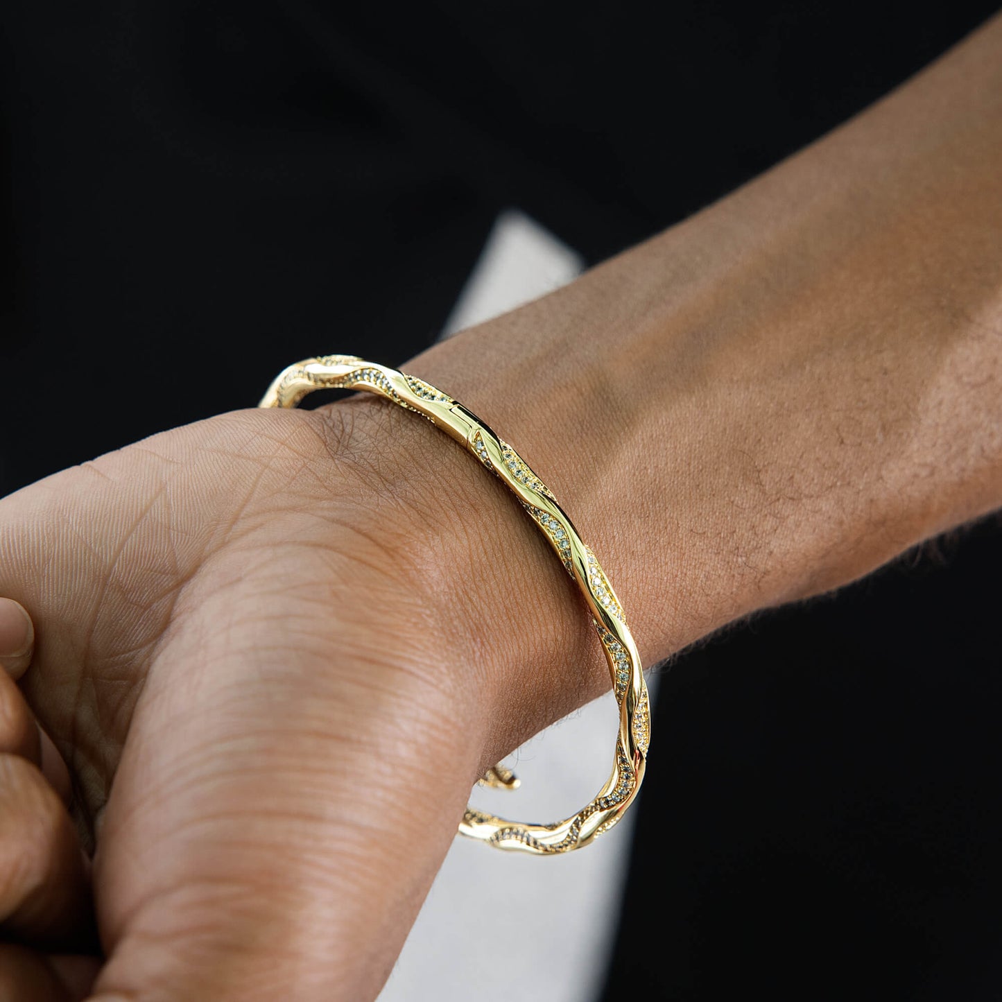 Iced Ball Bangle Bracelet in Yellow Gold