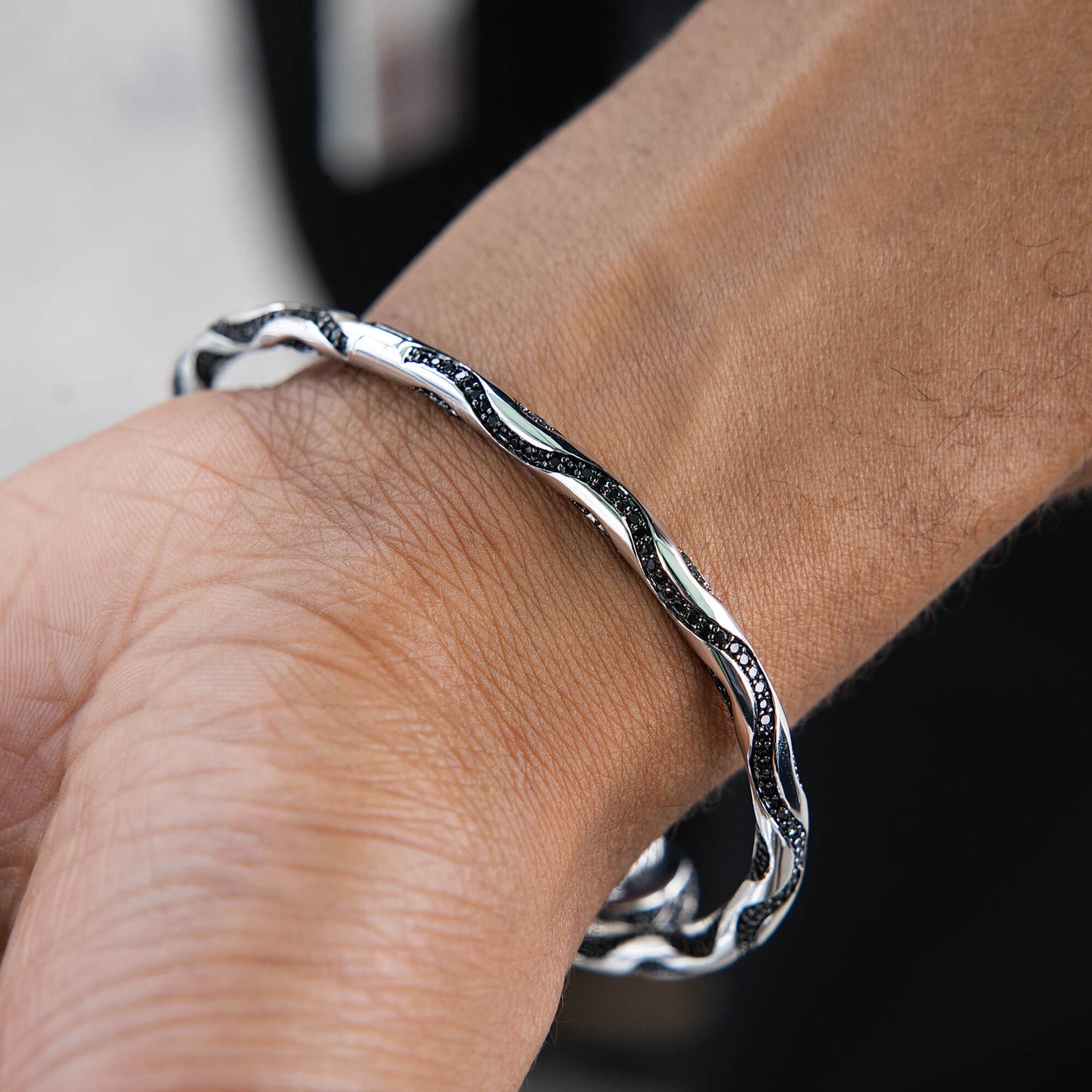 Iced Ball Bangle Bracelet in White Gold