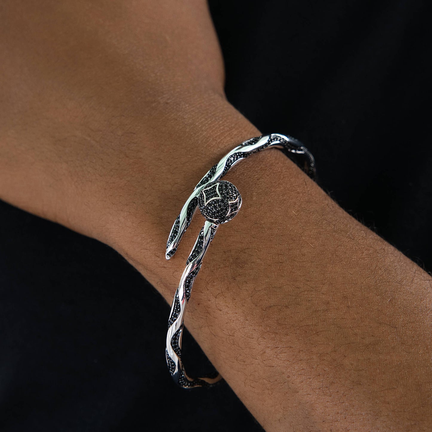 Iced Ball Bangle Bracelet in White Gold