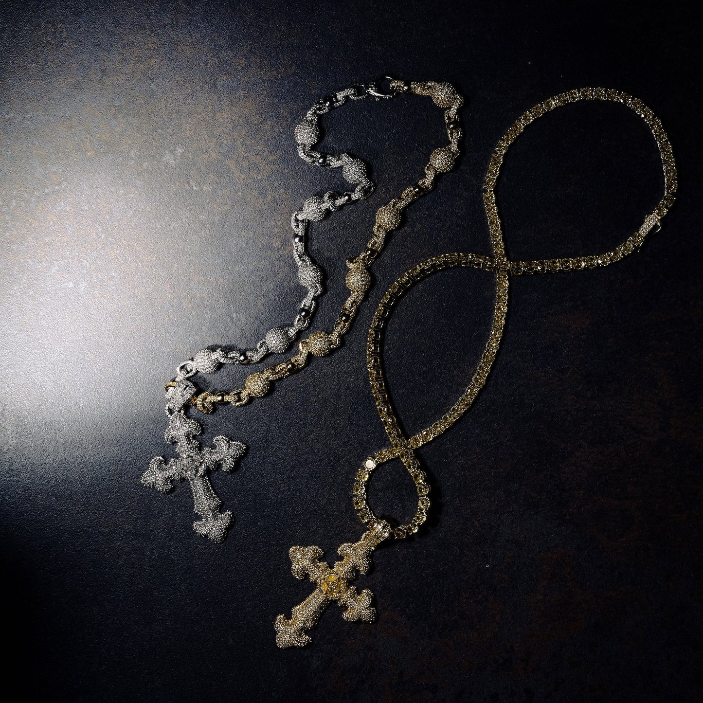 GLD X Bloody Osiris Iced Moissanite Large Cross Pendant in White Gold Vermeil
