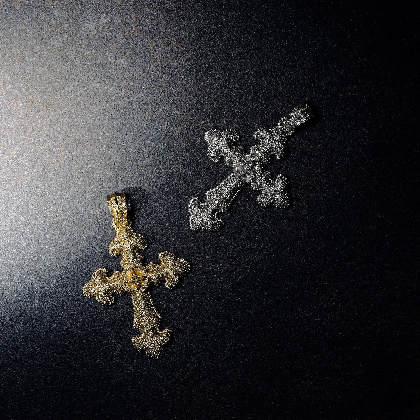 GLD X Bloody Osiris Iced Moissanite Large Cross Pendant in White Gold Vermeil