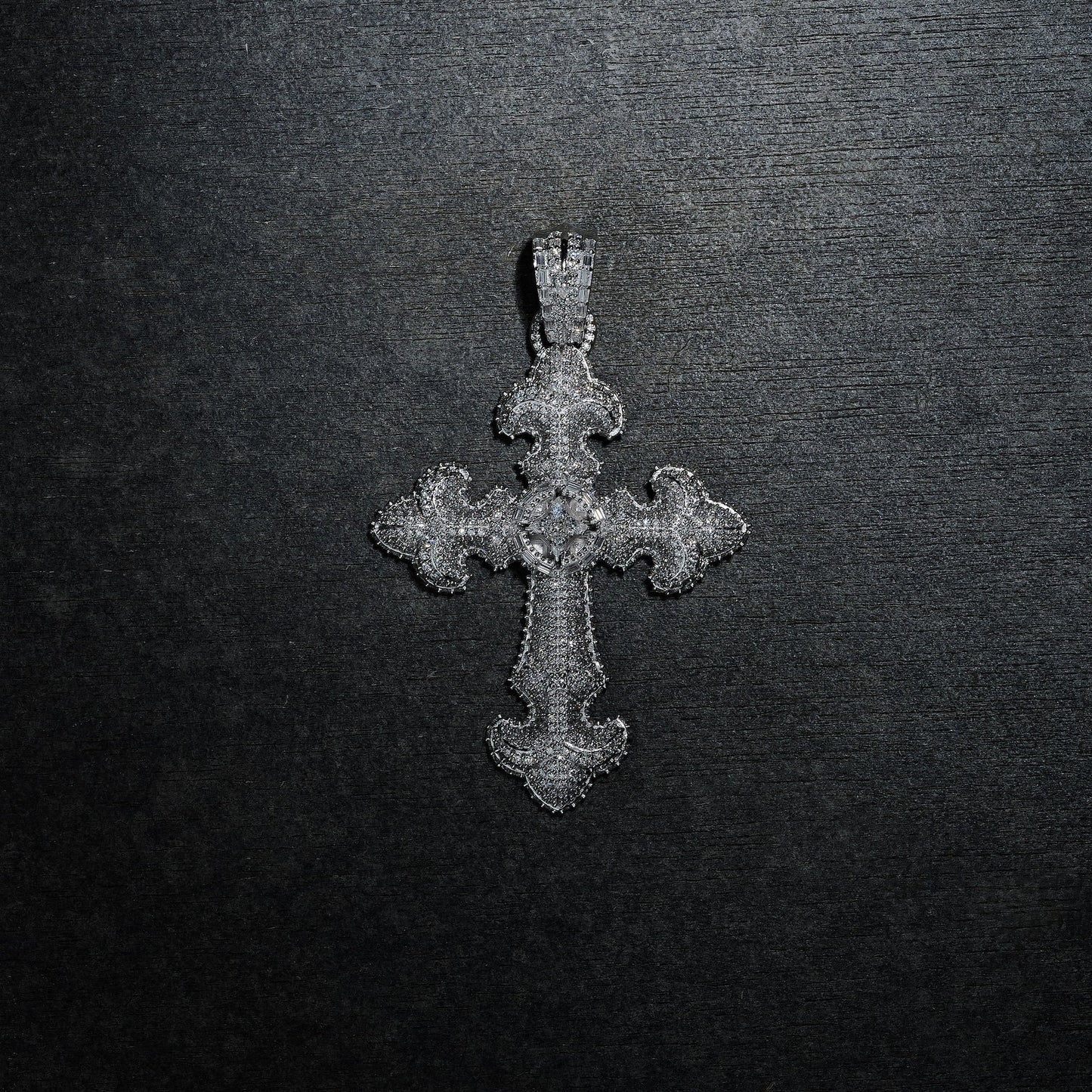 GLD X Bloody Osiris Iced Moissanite Large Cross Pendant in White Gold Vermeil
