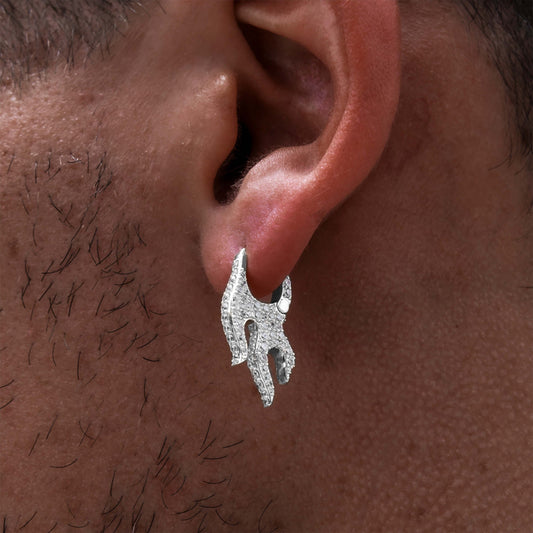 Diamond Flame Hoop Earrings in White Gold