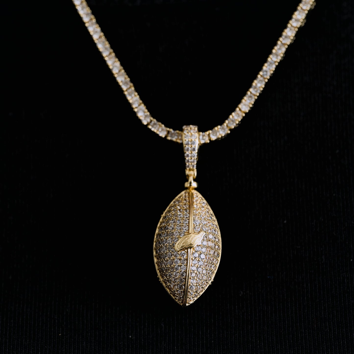 Iced Football Pendant in Yellow Gold