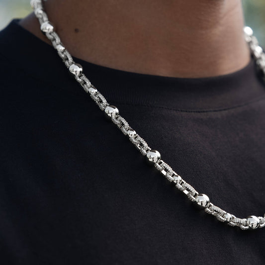 Iced Plain Multi Size Ball Chain in White Gold