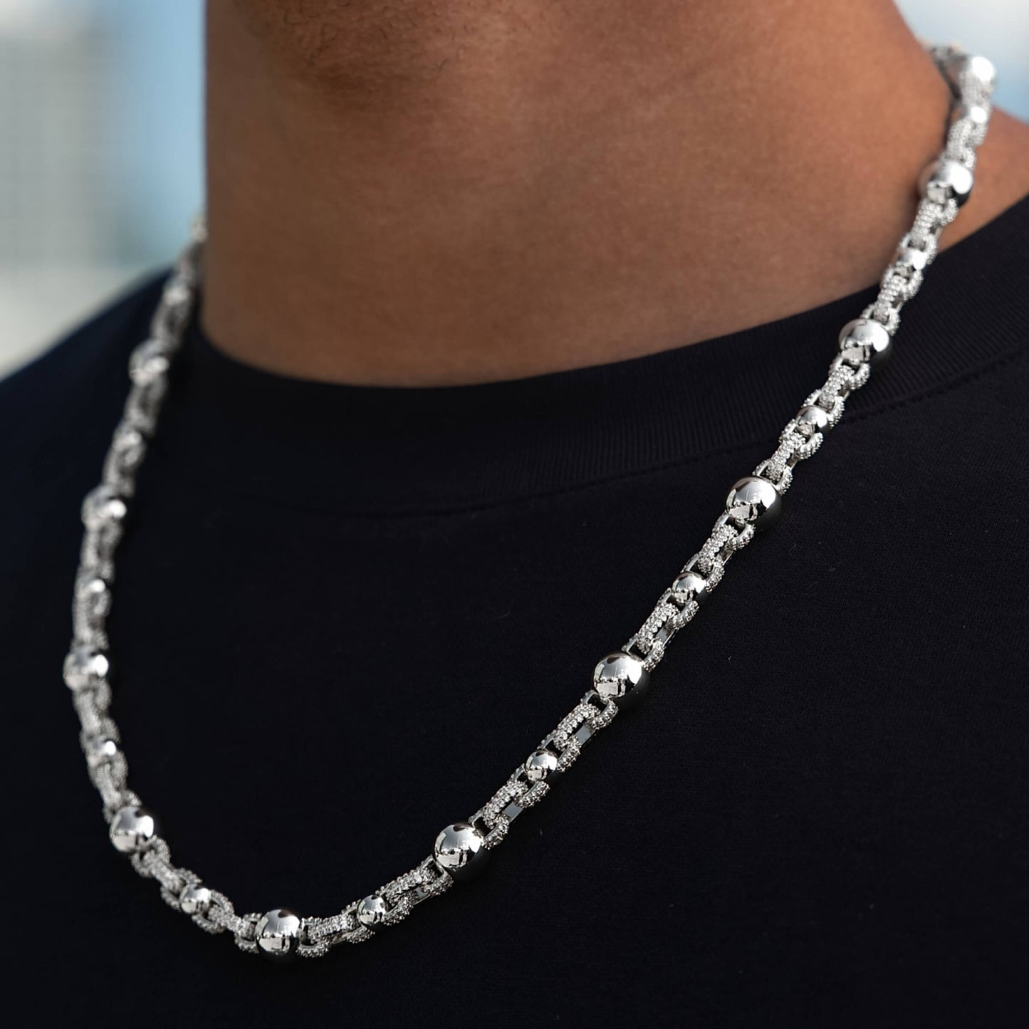 Iced Plain Multi Size Ball Chain in White Gold