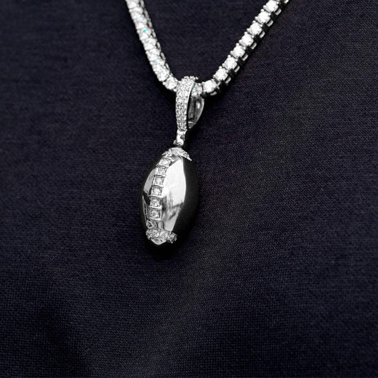 Iced Stitched Football Pendant in White Gold