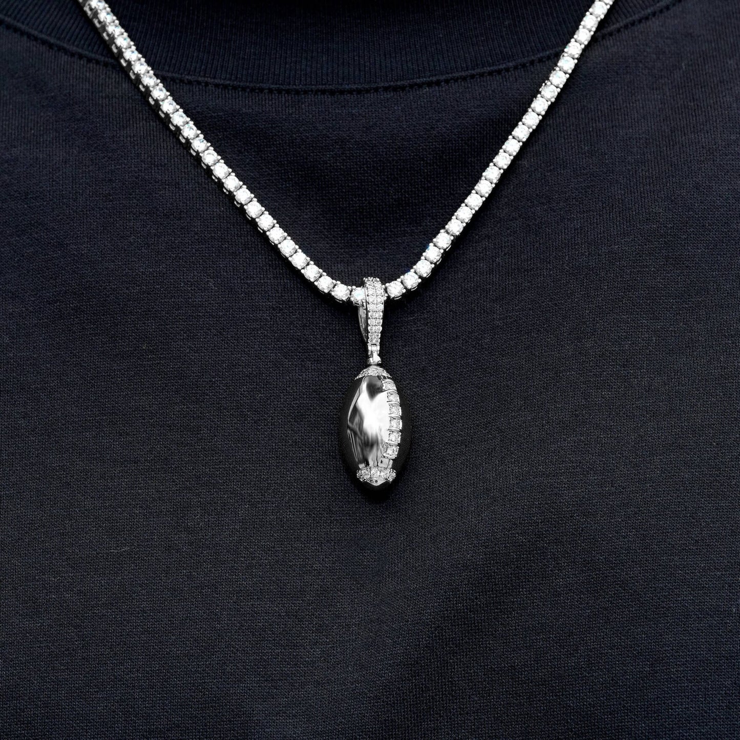 Iced Stitched Football Pendant in White Gold