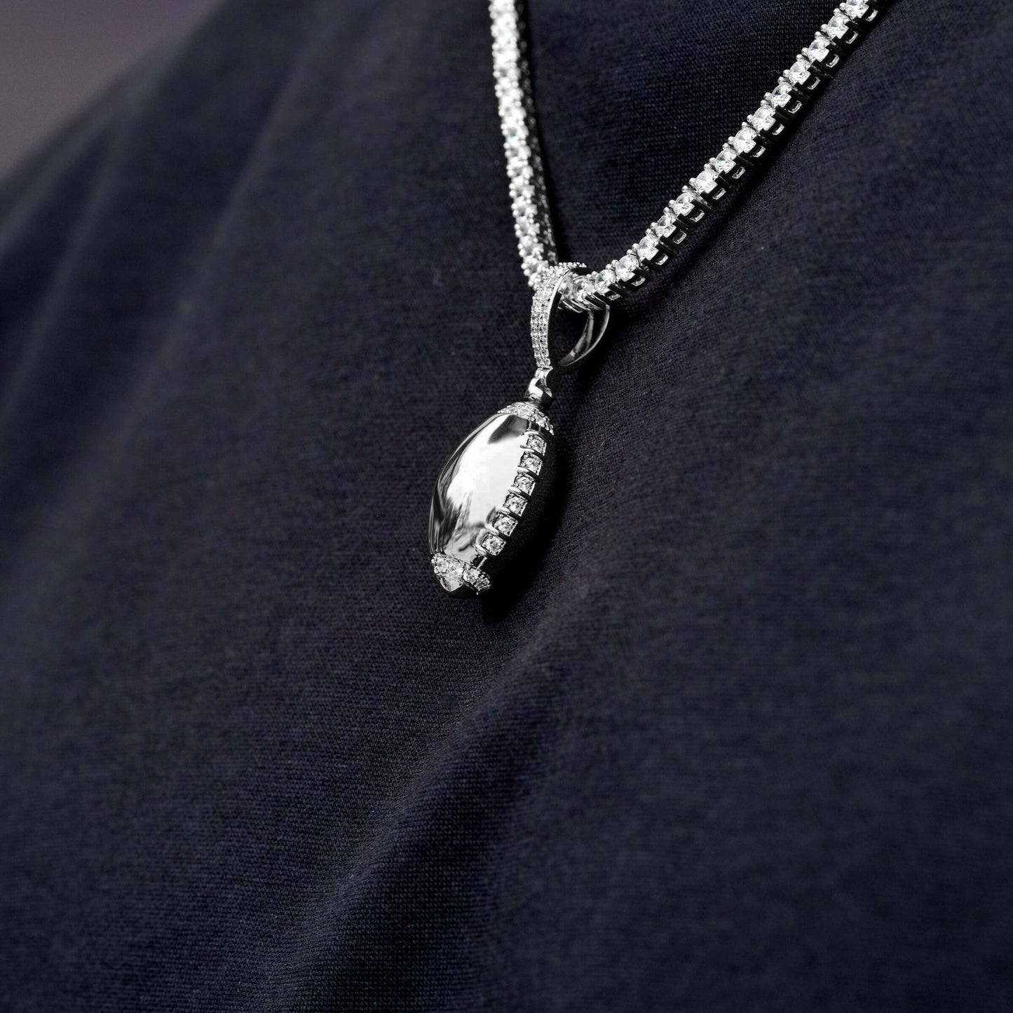 Iced Stitched Football Pendant in White Gold
