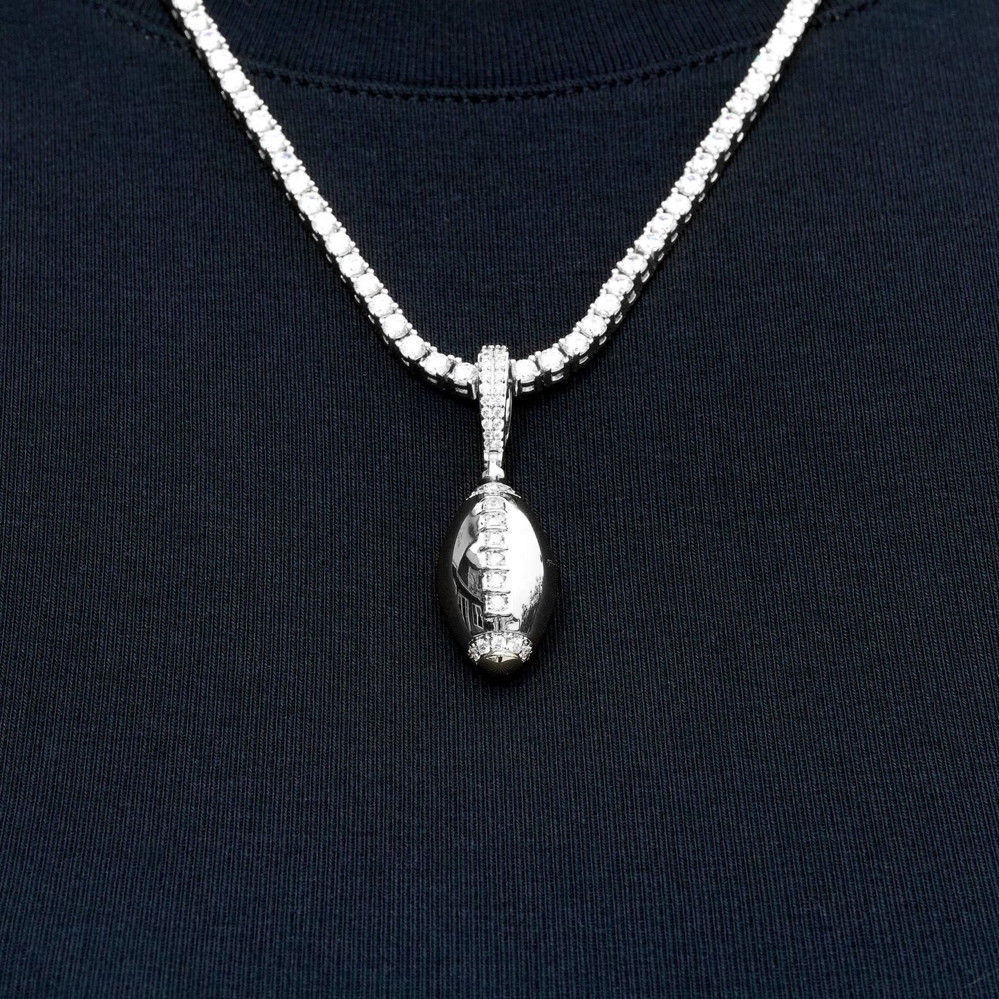 Iced Stitched Football Pendant in White Gold