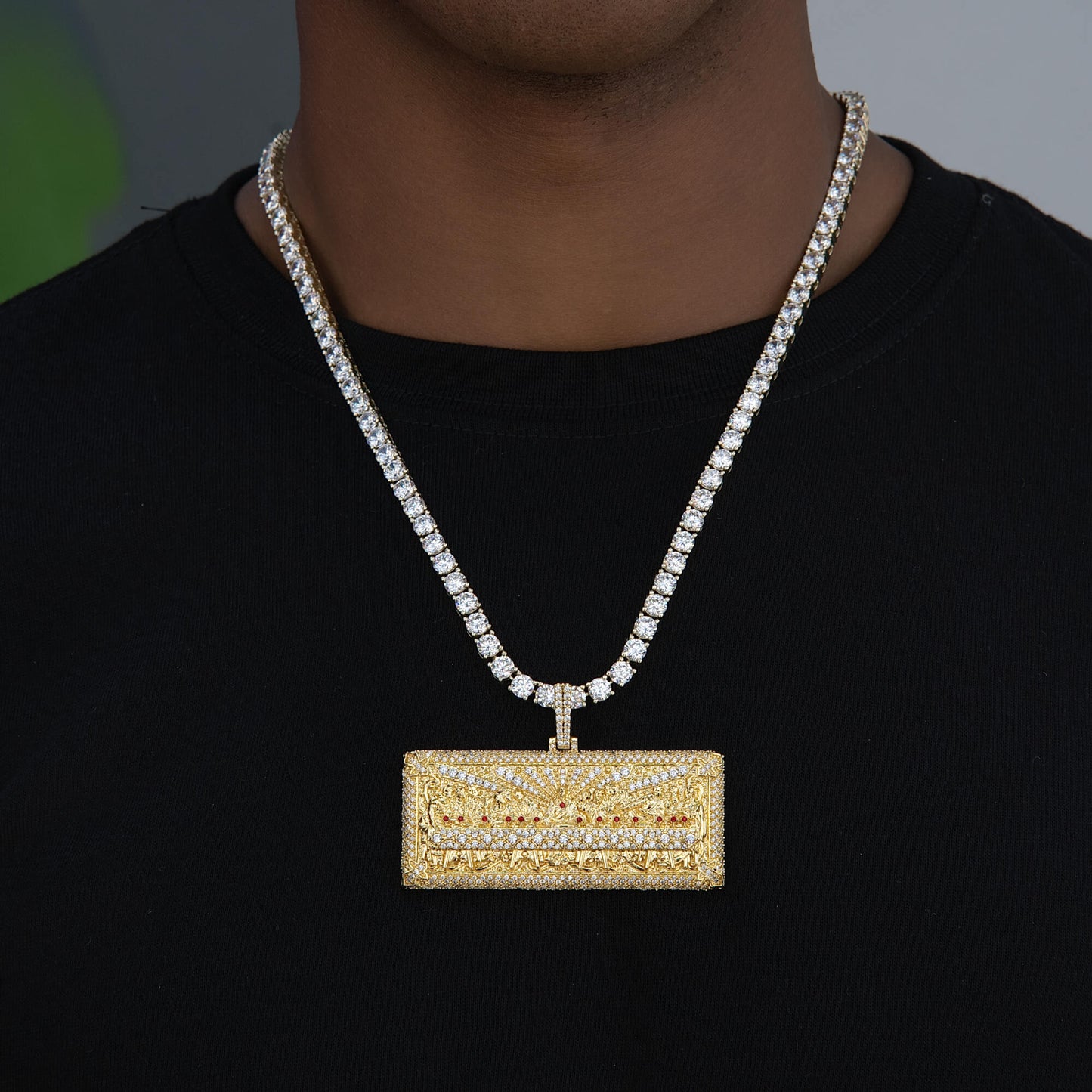 Large Iced The Last Supper Pendant in Yellow Gold