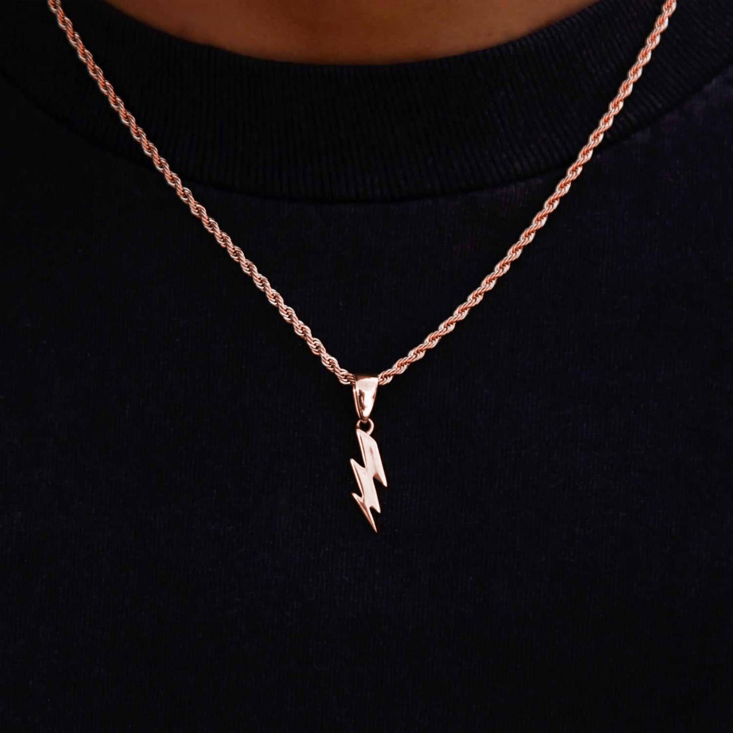 Micro Simple Lighting Bolt Pendant in Rose Gold