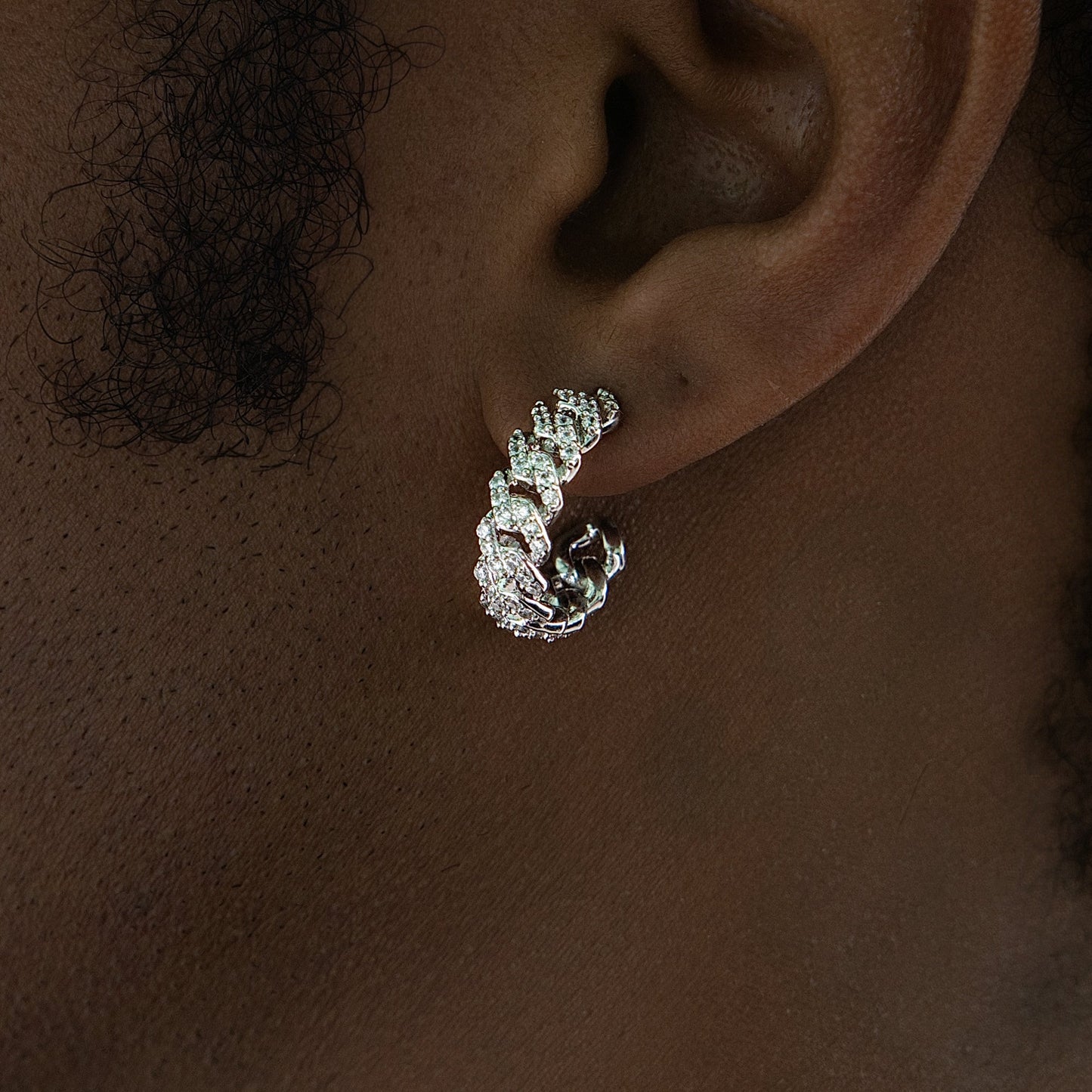 Huggie Diamond Prong Hoop Earrings in White Gold