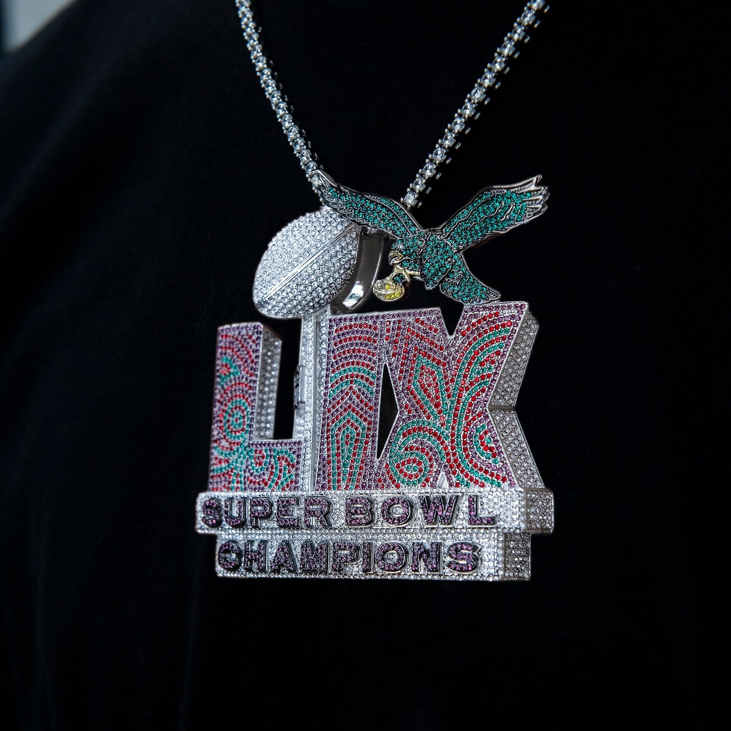 Official NFL Philadelphia Eagles Super Bowl LIX Champions Pendant, Large in White Gold
