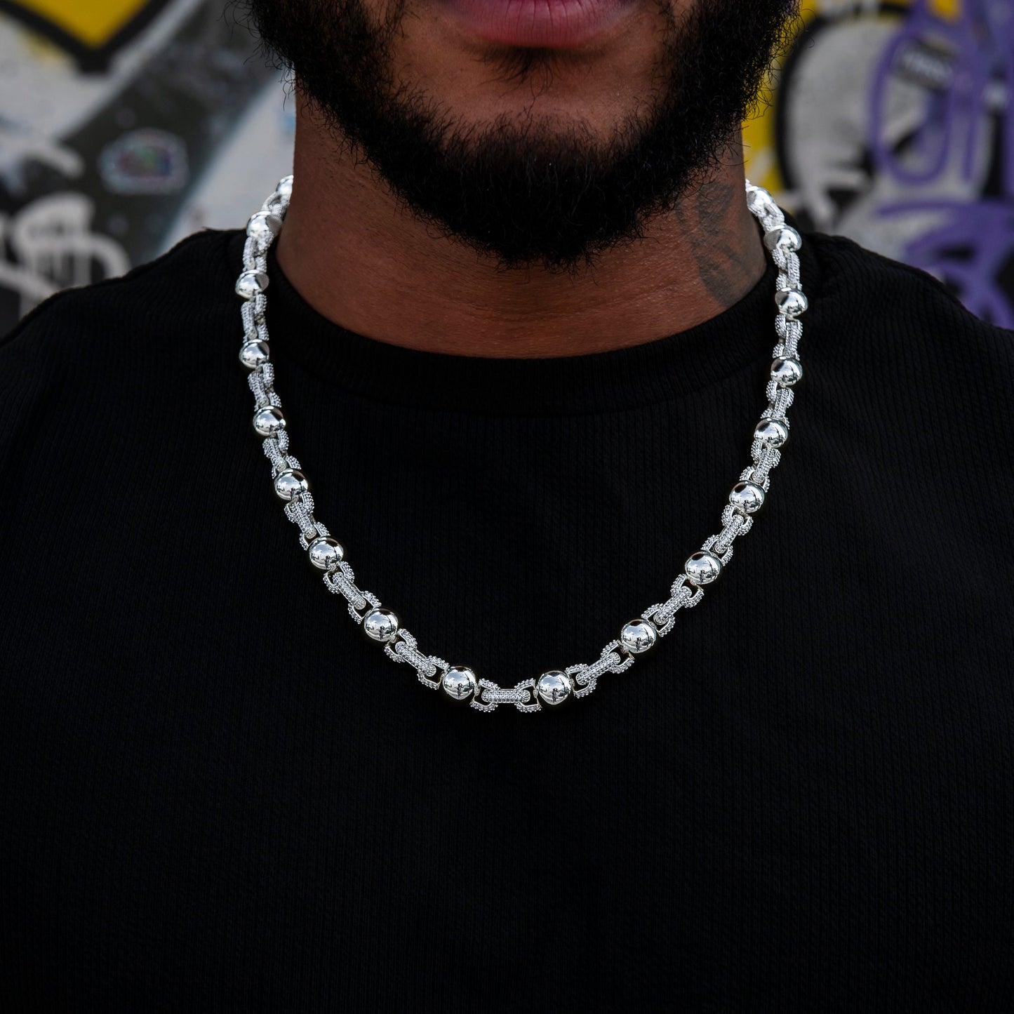 Iced Plain Ball Chain in White Gold - 10mm