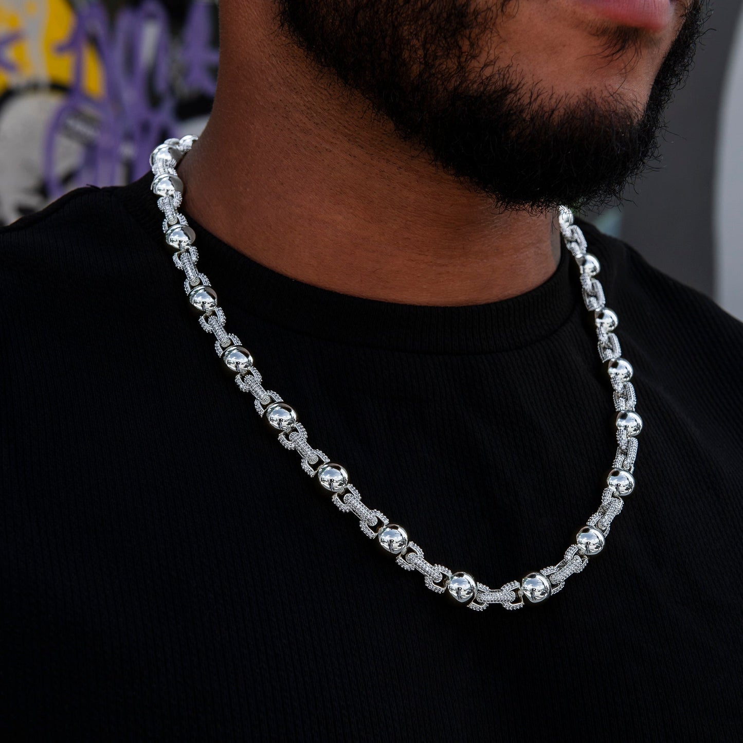 Iced Plain Ball Chain in White Gold - 10mm