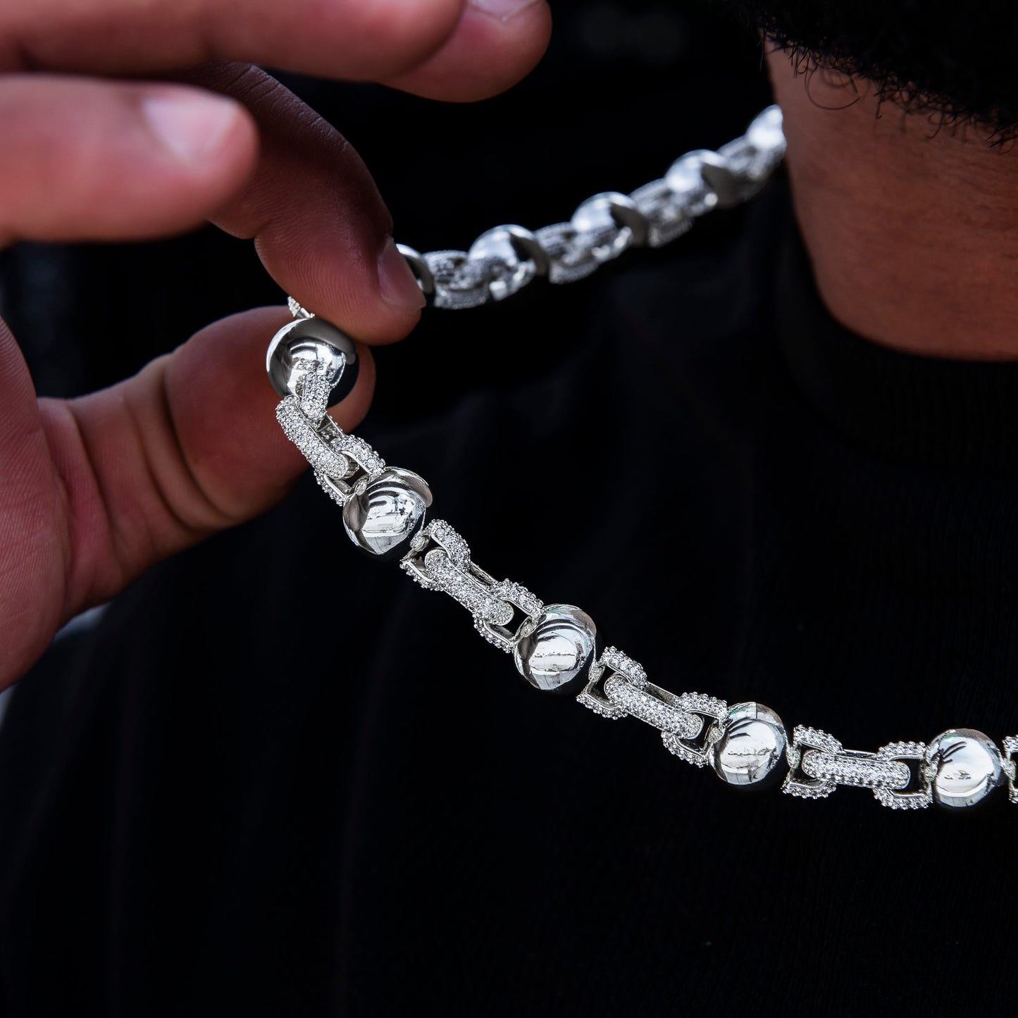 Iced Plain Ball Chain in White Gold - 10mm