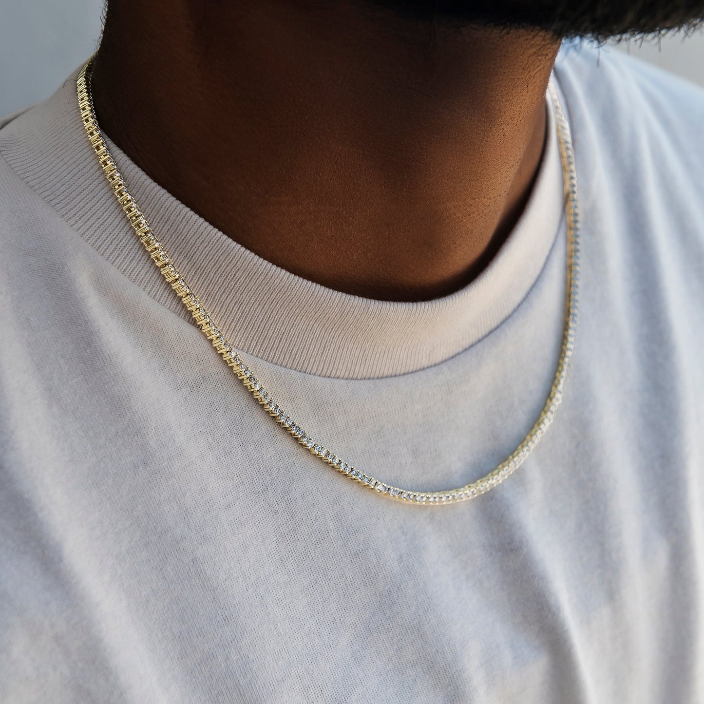 3 Prong Tennis Chain in Yellow Gold -2mm