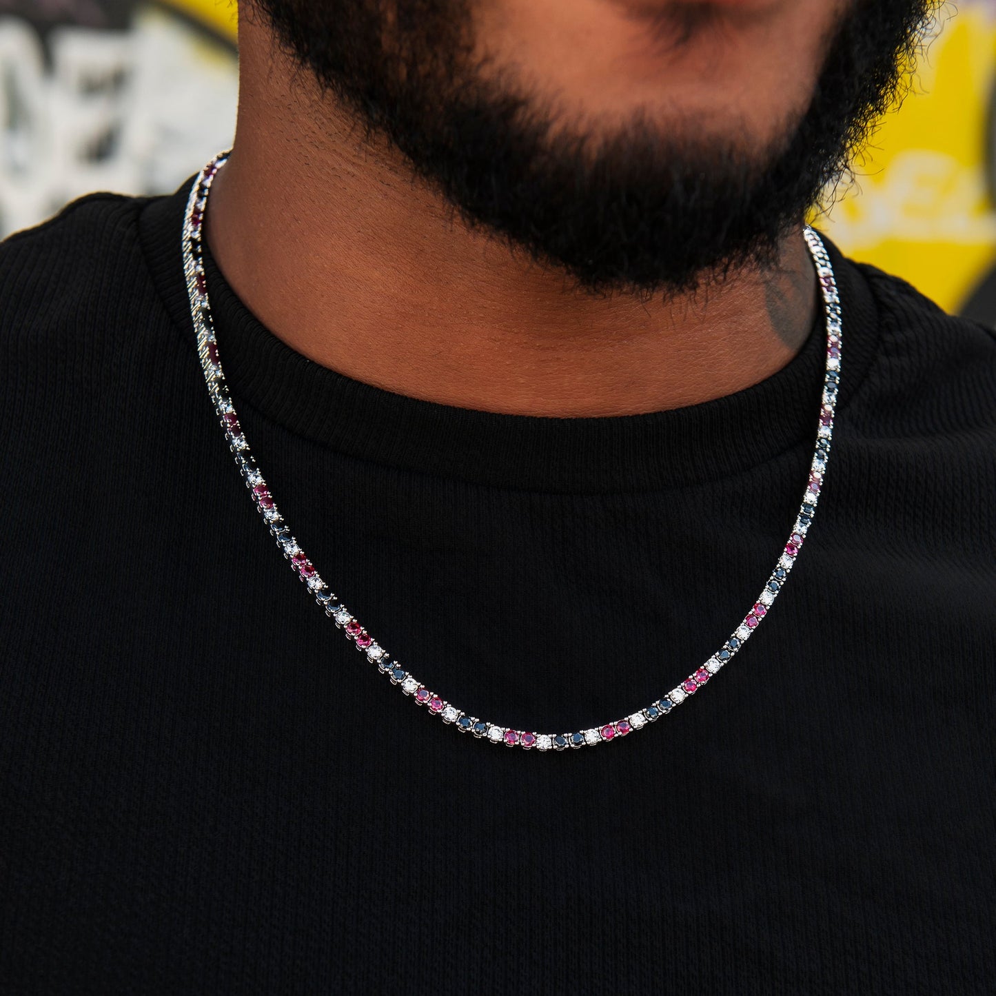 3MM Diamond Colored Tennis Chains in White Gold- All Colors