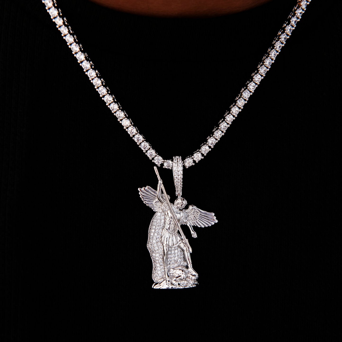 Saint Michael Pendant in White Gold