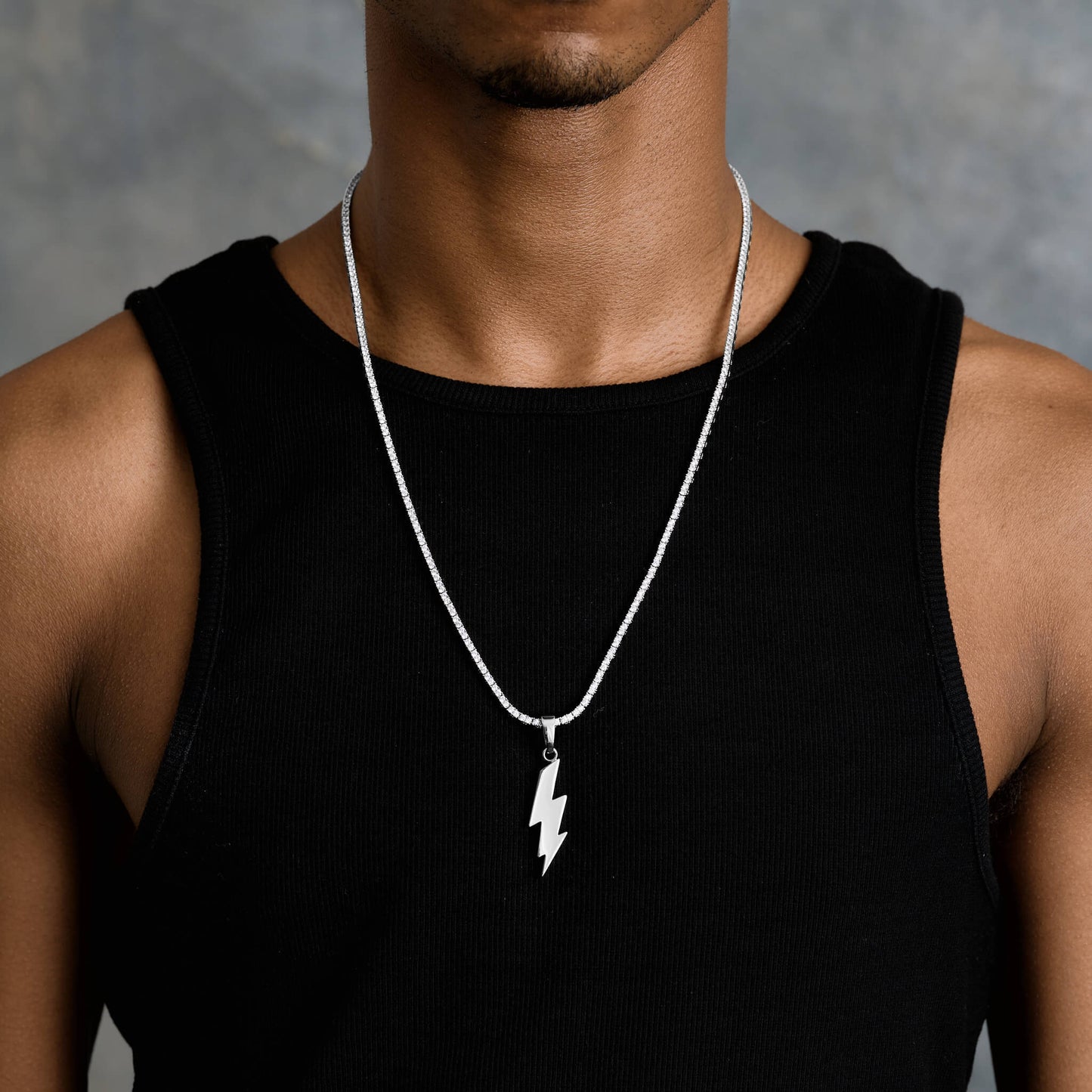 Simple Lightning Bolt Pendant in White Gold