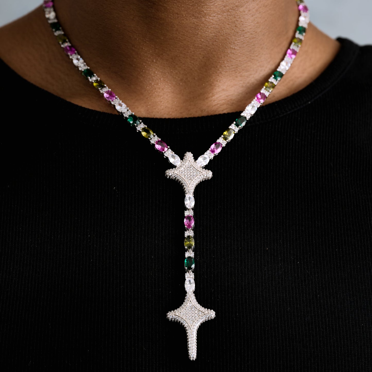 Tennis Link GLD Star Multi Color Lariat in White Gold