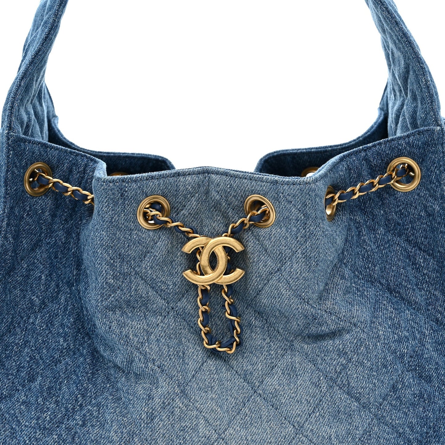 Washed Denim Quilted Small Chanel 25 Handbag Blue