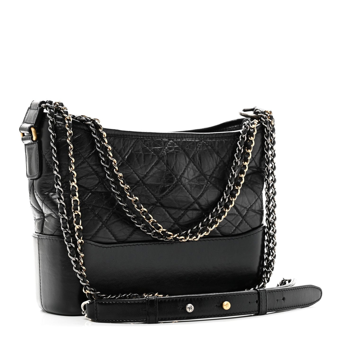 Aged Calfskin Quilted New Medium Gabrielle Hobo Black