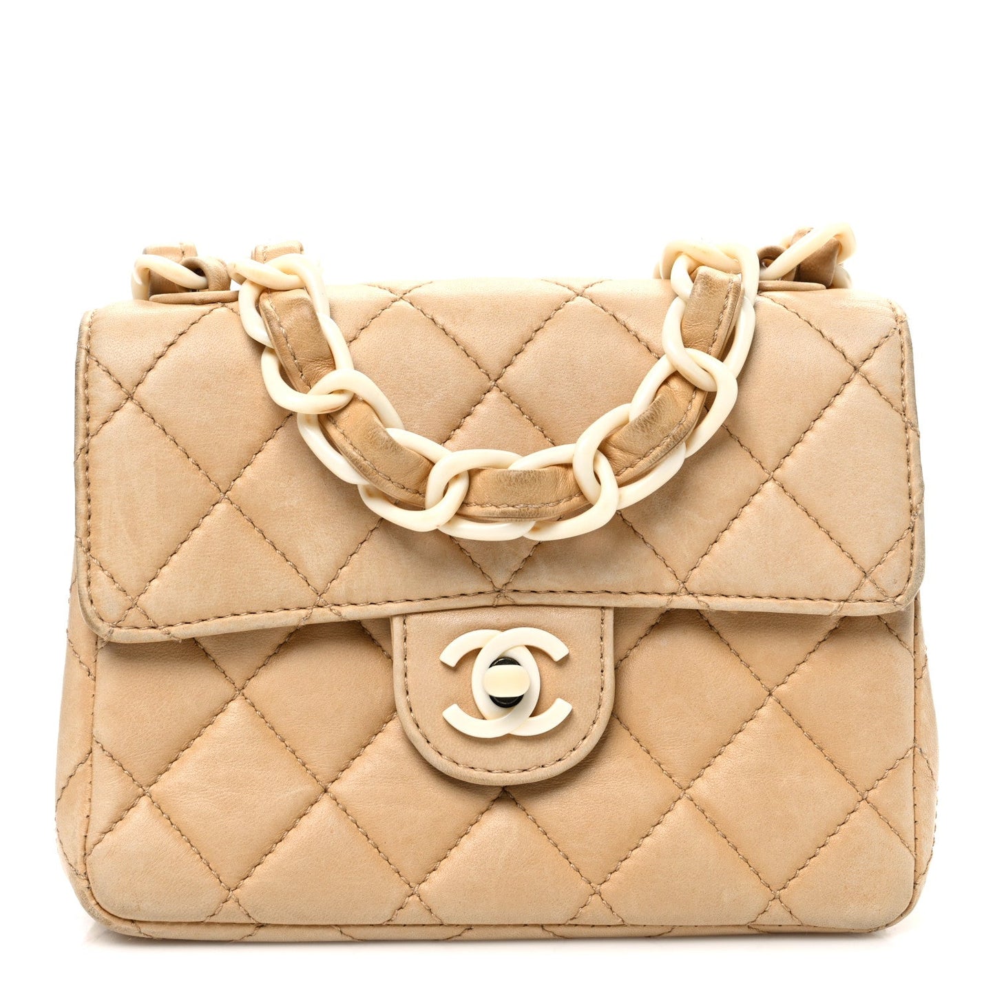 Lambskin Quilted Bekko Resin Mini Square Flap Beige