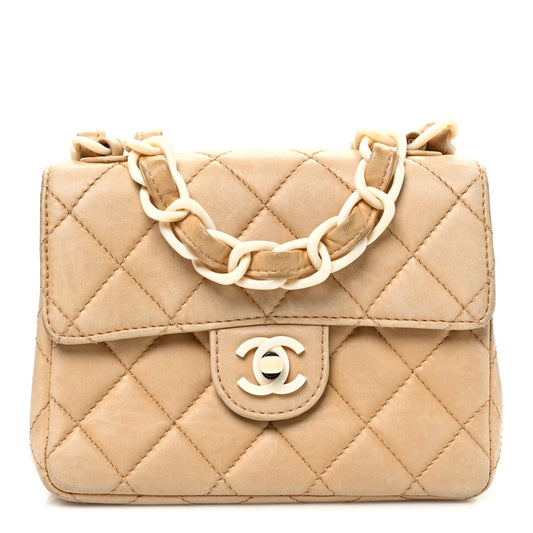 Lambskin Quilted Bekko Resin Mini Square Flap Beige