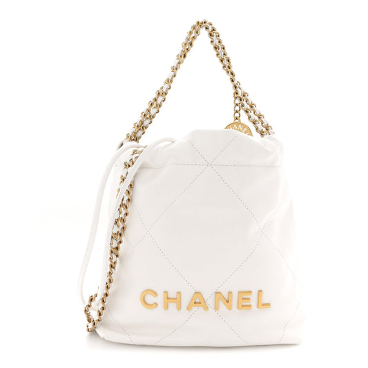 Shiny Calfskin Quilted Mini Chanel 22 White