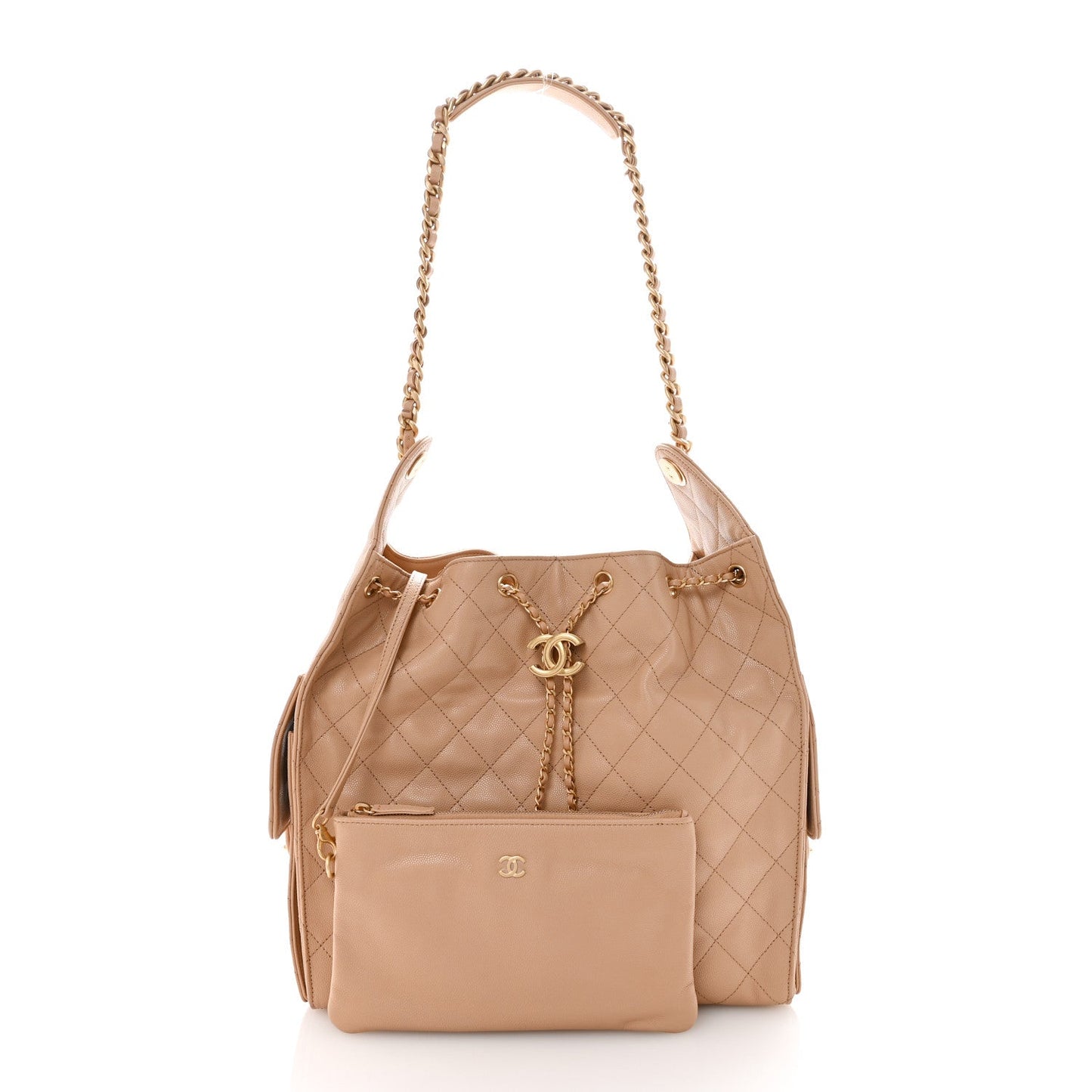 Caviar Quilted Medium Chanel 25 Handbag Beige