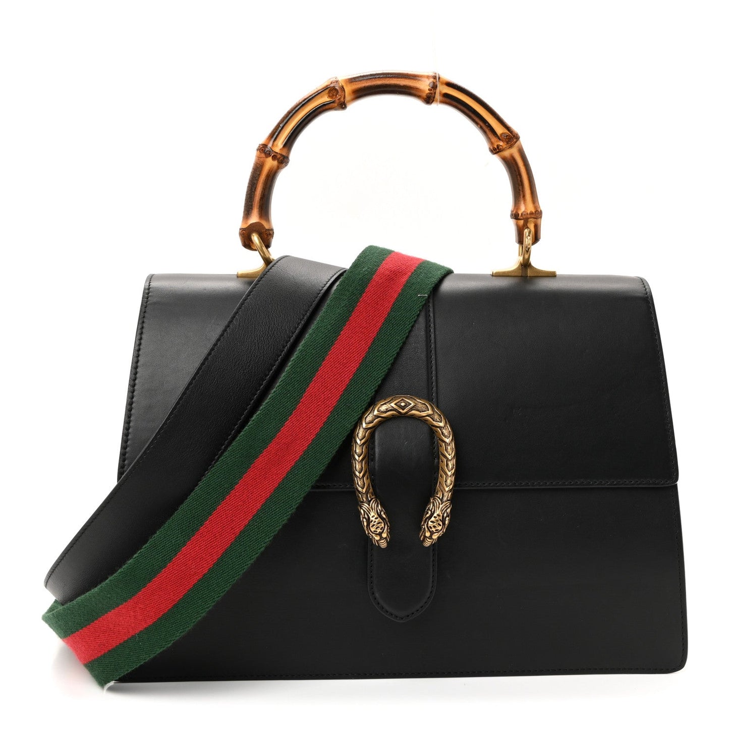 Moon Calfskin Web Large Dionysus Bamboo Top Handle Bag Black