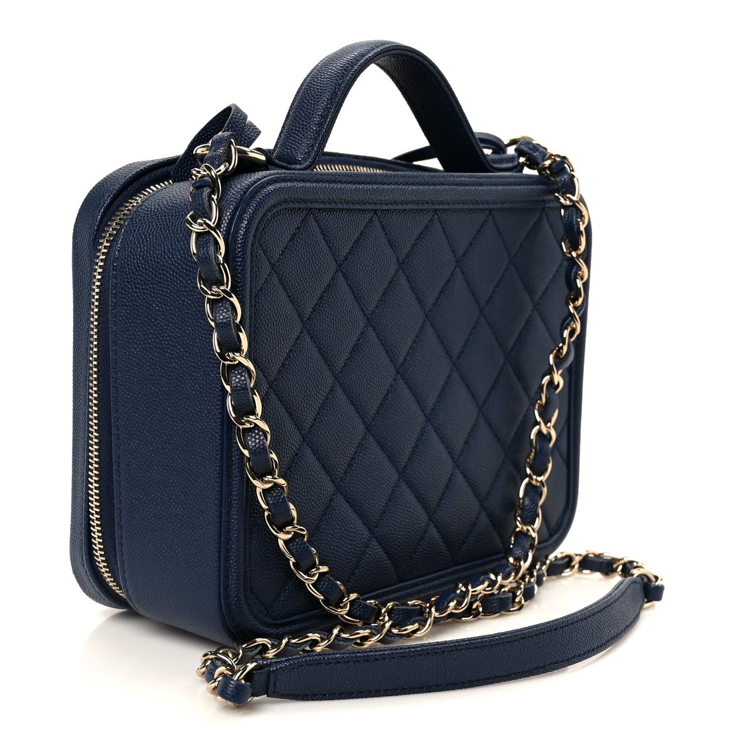 Caviar Quilted Medium CC Filigree Vanity Case Navy