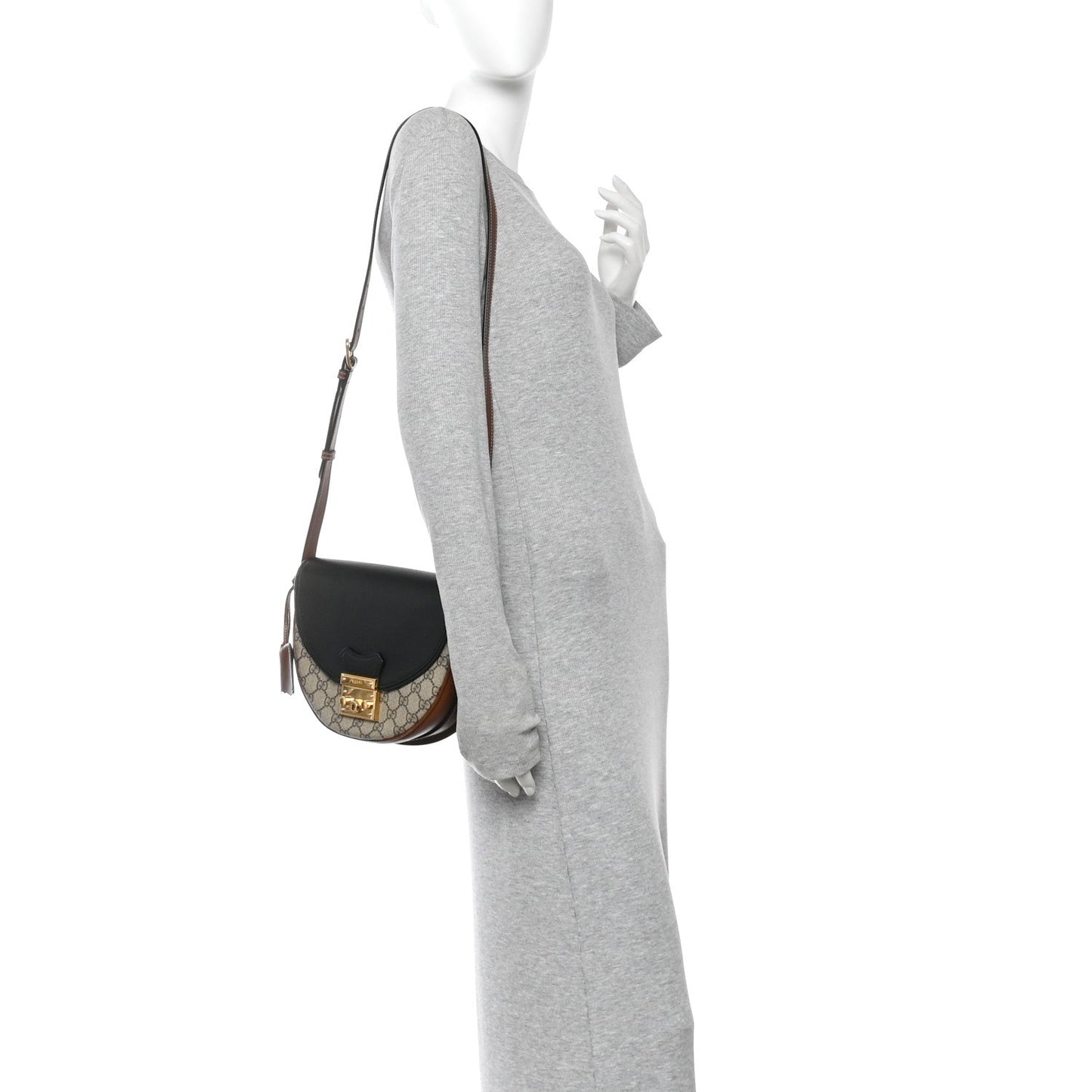 GG Supreme Monogram Calfskin Small Padlock Messenger Shoulder Bag Beige Black Cuir
